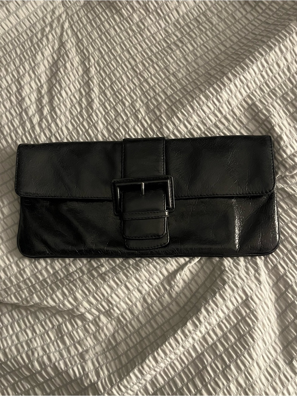 HOBO International Black Leather Clutch Wallet Purse Buckle Accent